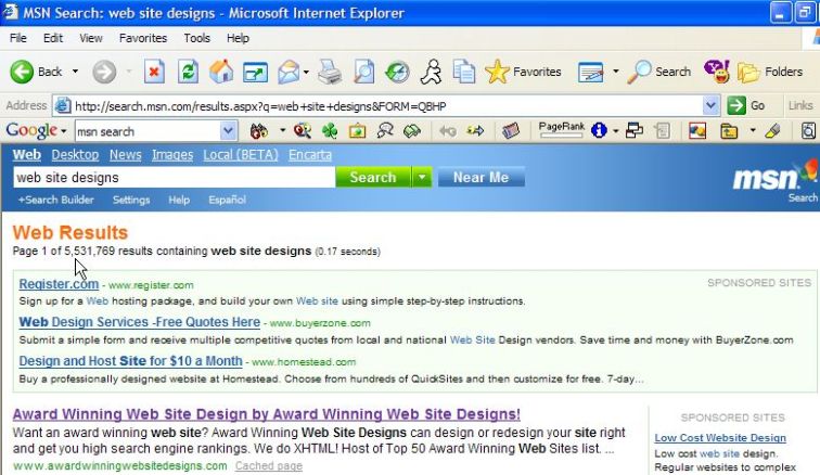 Award Winning Web Site Designs #1 rank in MSN Search!