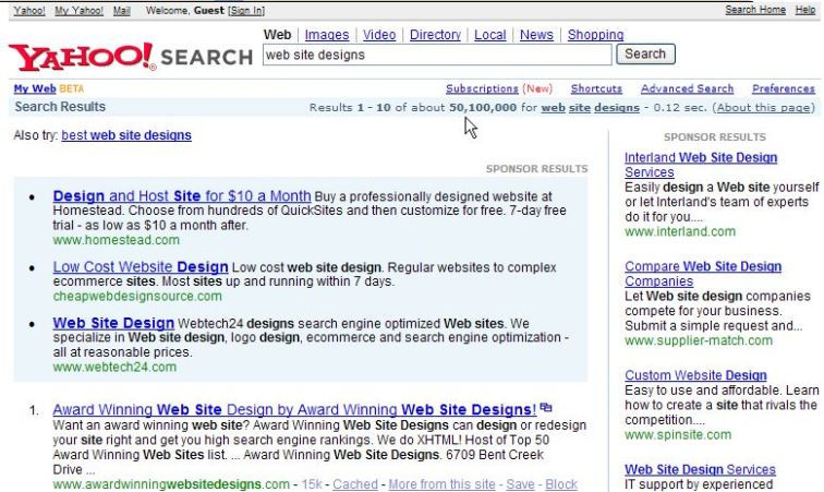 Award Winning Web Site Designs #1 rank from Yahoo!