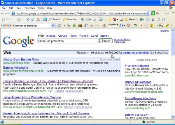 Our #1 ranking on Banner Ad Promotion at Google!
