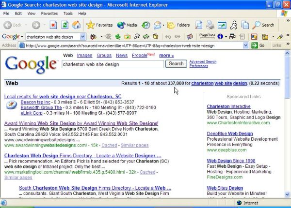 Our #1 ranking for Charleston Web Design in Google!