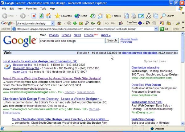 Our #1 ranking for Charleston Web Design in Google!