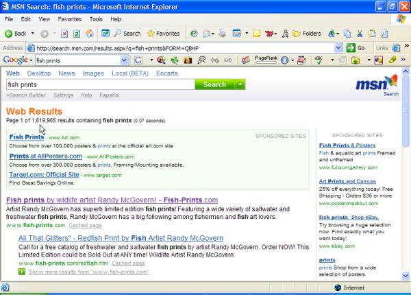 #1 rank for Fish Prints at MSN Search!