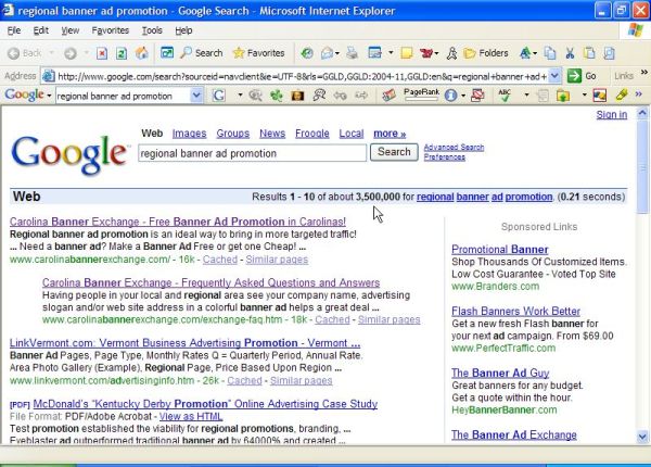 Our #1 rank for Regional Banner Ad Promotion in Google!