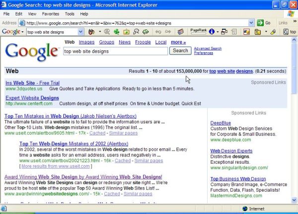 #1 ranking for Top Web Site Designs at Google!