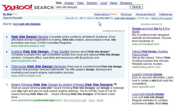 Award Winning Web Site Designs #1 rank at Yahoo!